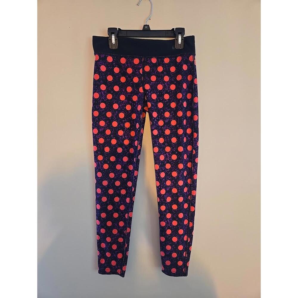 Nike drifit leggings girls size large purple with pink polka dots